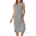 Sleepwear Pajamas Bamboo Nightgowns Women Sleeveless Striped Night Dress Supplier